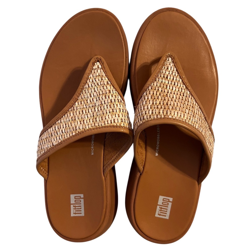 FitFlop Microwobbleboard Raffia Slide Sandals Tan Womens US 8 EU 39